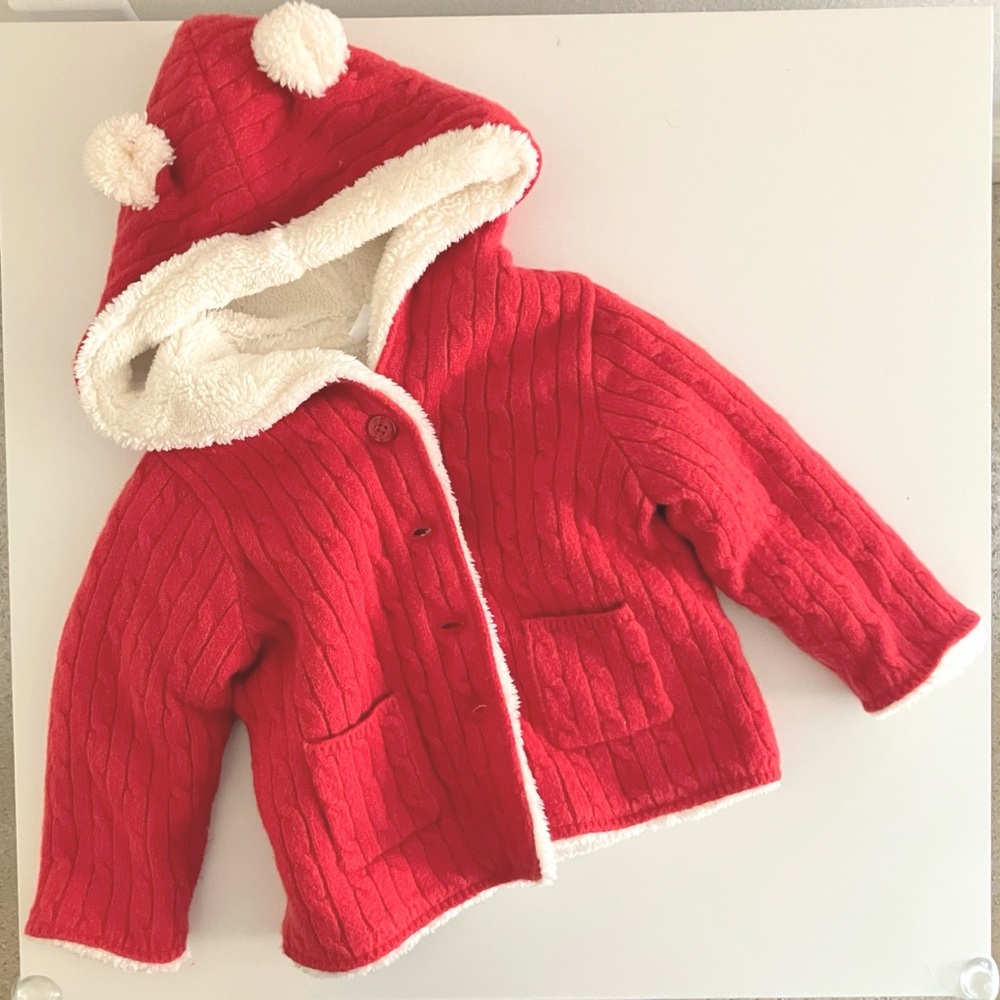 GAP Baby CashSoft Sherpa Lined Cardigan Coat in Red